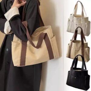 Eco-Friendly Canvas Official Bag For Office Lady Woman Canvas Tote Bag With Side Pocket - Image 4