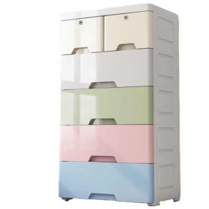 Colorful Plastic Bedroom Clothes Filing Storage Stackable Wheels Cabinet With Pull-out Drawers - Image 1