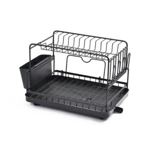WIREKING Double Layer Stackable Metal Spice Rack Dish Drying Racks with Plastic Dish Drainer - Image 4