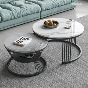 simple white metal stone gold luxury nordic round modern marble top coffee tables nesting center table for living room set home - Image 3