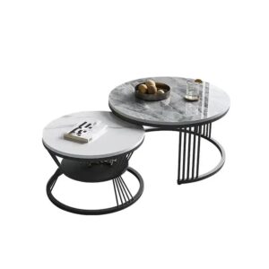simple white metal stone gold luxury nordic round modern marble top coffee tables nesting center table for living room set home - Image 6