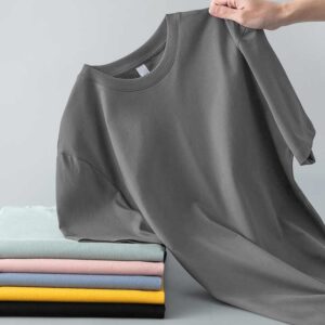 Short sleeved T-shirt men's basic style solid color upper garment half sleeved base shirt round neck - Image 5
