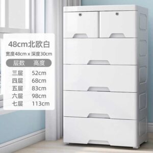 Colorful Plastic Bedroom Clothes Filing Storage Stackable Wheels Cabinet With Pull-out Drawers - Image 5