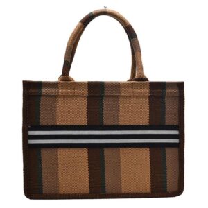 Tote Lattice embroidery canvas Shopping Handbag Large Capacity Canvas Vegan Portable Shoulder Bag - Image 6