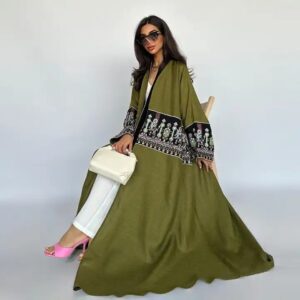Saudi Abaya New Arrivals Embroidery Robe Abaya Pour Femmes Green Black Luxury - Image 6