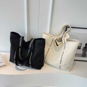 Branded Strap Printed logo Shopping Cotton Canvas Active Lifestyle Sporty Tote Bag for gym - Image 1