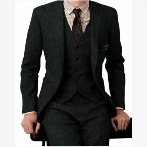 Herringbone Tweed Men Slim Fit Suits Winter Wool Fashion Groom Tuxedos New Design Blazer Vest Pants Men 3 Piece Suits - Image 5