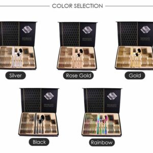 Wholesale Luxury Silver Rose Gold Wedding Stainless Steel Flatware Golden Spoon Knife Fork Set 24pcs Cubiertos Cutlery Set - Image 6