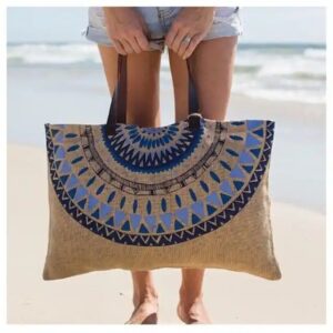 new style eco friendly custom print hemp handbag jute beach bag with leather handles - Image 1