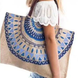 new style eco friendly custom print hemp handbag jute beach bag with leather handles - Image 3