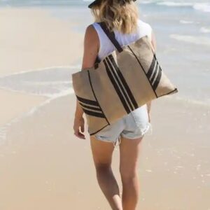 new style eco friendly custom print hemp handbag jute beach bag with leather handles - Image 4