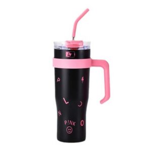 Fashion Black Pink Stainless Steel Thermos Cup Insulated Large Coffee Cup Straw Mug 40oz Tumbler with Handle for Car Travel - Image 7