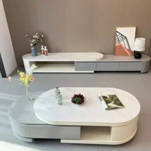Light Luxury Cream Style Retractable Slate Coffee Table TV Unit Cabinet Modern Simple Center Table TV Stand Combination Set - Image 5