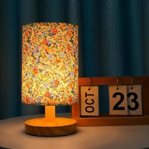 Bedside Table Lamp - Modern Nightstand Lamp with Linen Fabric Shade Wooden Desk Lamps for Bedrooms, Office - Image 4