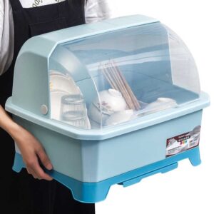 Single-layer household tray bowl spoon storage rack with plastic tray rack drain with cover kitchen storage rack - Image 7
