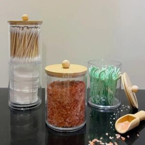 3 Pack Qtip Holder Dispenser Plastic Cotton Swab HolderJar Container Dispenser Cotton Swab Holder Qtip Dispenser With Bamboo Lid - Image 3