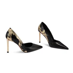 Black Blue Snake Skin Pointed Stiletto Heel Toe High Heel Sandals Pumps Women Shoes - Image 5
