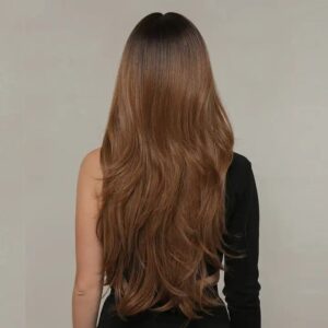 Synthetic Ombre Black To Brown Wigs Natural Blond Wavy Hair Wig for Women Orange-brown Wigs with Bangs - Image 4