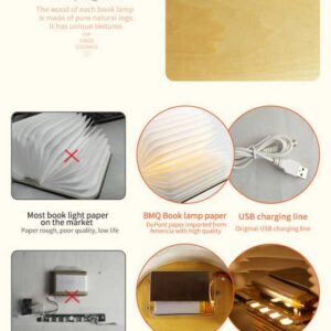 LED Folding Wooden Book Lights Rechargeable 3 Colors Bedside Night Light For Bedroom Living Room LED Light Lamp - Image 6