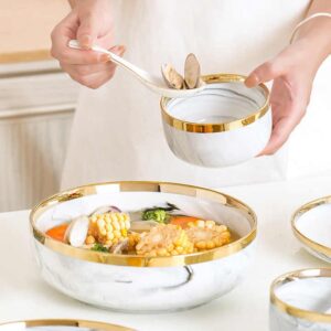 Hot Sale Nordic Color Glaze Marble Gold Rim Dinner Plate Set Sustainable Porcelain Ceramic Crockery Tableware Eco-Friendly - Image 5