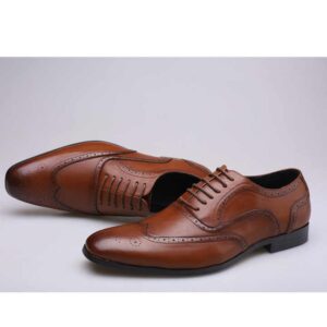 High Quality Big Size Casual Wedding Brown Leather Business Men's Dress Shoes - Image 6