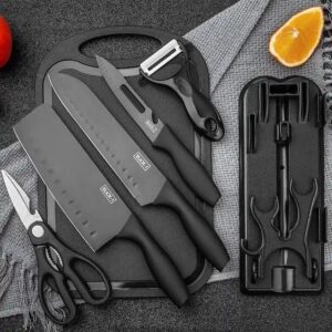 7 Pieces Black Kitchen Knife Set Professional Kitchen Chef Knives Set with Cutting Board - Image 6
