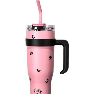 Fashion Black Pink Stainless Steel Thermos Cup Insulated Large Coffee Cup Straw Mug 40oz Tumbler with Handle for Car Travel - Image 5