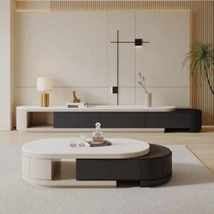 Light Luxury Cream Style Retractable Slate Coffee Table TV Unit Cabinet Modern Simple Center Table TV Stand Combination Set - Image 3