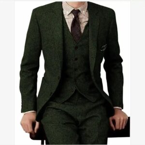 Herringbone Tweed Men Slim Fit Suits Winter Wool Fashion Groom Tuxedos New Design Blazer Vest Pants Men 3 Piece Suits - Image 6
