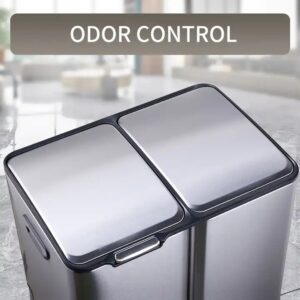 60L Triple Compartment Rectangular Stainless Steel Trash Can with Double Inner Bucket Sorting Slow Close - Image 5