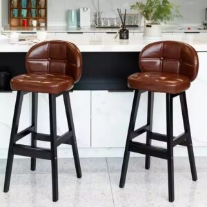 MGF Premium quality Nordic Antique Solid Wood High Back Stool Modern Minimalist Living Room Kitchen Pu Leather Bar Stool Chair - Image 3