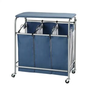3 Bag Laundry Sorter Cart with Ironing Board,Laundry Hamper Sorter with Heavy Duty Rolling Wheels for Clothes Storage - Image 4
