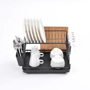 WIREKING Double Layer Stackable Metal Spice Rack Dish Drying Racks with Plastic Dish Drainer - Image 5