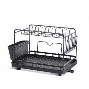 WIREKING Double Layer Stackable Metal Spice Rack Dish Drying Racks with Plastic Dish Drainer - Image 3