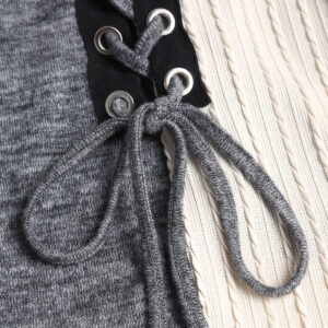 2024 New Women's Long Sleeves Tops Heathered Contrast Lace Up Decor Asymmetric Turn Down Top Mock Button Asymmetric Hem Top - Image 2