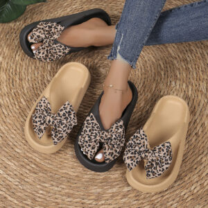 Summer Women Comfort Flip-Flop Leopard Bow Soft Thick-Soled Cloud Slippers Travel Vacation Beach Shoes New Women Sandals - Image 2