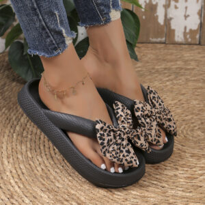 Summer Women Comfort Flip-Flop Leopard Bow Soft Thick-Soled Cloud Slippers Travel Vacation Beach Shoes New Women Sandals - Image 3