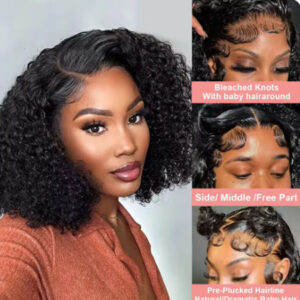 Kinky Curly Bob Cheap Wig Lace Frontal Human Hair Wigs 100% Brazilian Glueless Short Water Curly ForWomen 180Density Wear And Go - Image 3
