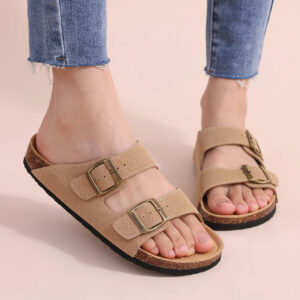 Crestar Cork Footbed Arizona Sandals For Women Men New Classic Solid Color Fashion Slippers With Arch Support Slip-on Suede Shoe - Image 3