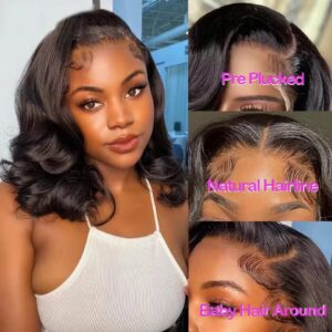 13x4 Lace Frontal Wig Human Hair Short Bob Wig Body Wave 4x4 HD Lace Front Closure Wig Brazilian Virgin Hair Natural Black Color - Image 4
