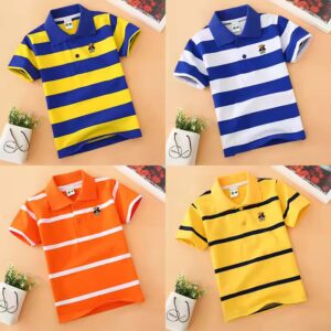 Summer Children T-shirt Short Sleeve Cotton Striped Casual Baby Boy Polo Shirt - Image 3
