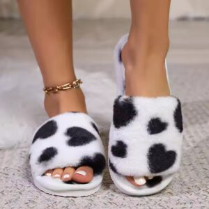 Open toe fashion fur women's shoes slippers flat love heart printed indoor outdoor fuzzy ladies slipper - Image 7