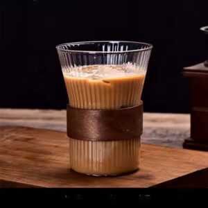 High Appearance Vertical Pattern Glass Coffee Cup With Cup Sleeve Anti Scalding Office Home Tea Milk Glass Set Combination - Image 7