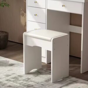 Fancy Bedroom paulownia white black vanity table set with bench stool - Image 5