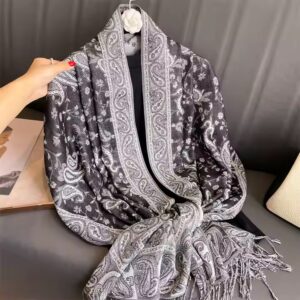Large Cashmere Feel Reversible Shawl Jacquard Paisley Pashmina Shawl Scarf for Women - Image 6