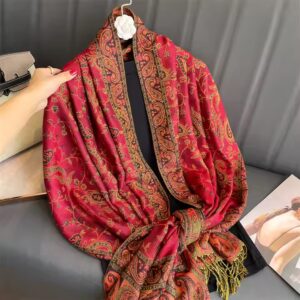 Large Cashmere Feel Reversible Shawl Jacquard Paisley Pashmina Shawl Scarf for Women - Image 3
