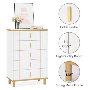 Tribesigns modern wooden luxury 5 drawer white chest of drawers of bedroom dresser - Image 7