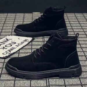 New Men's Shoes Boots Casual Shoes Style Trendy Shoes Sports High-top Breathable Spring and Autumn Student Black - Image 7