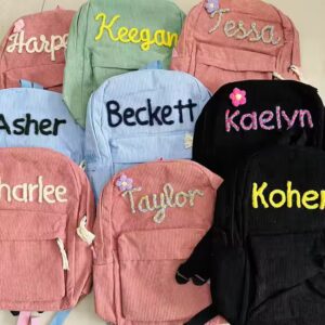 Embroidery Student Ladies Soft Handle Backpack Corduroy Striped School Backpack For Teenage Girls mochilas feminina - Image 6