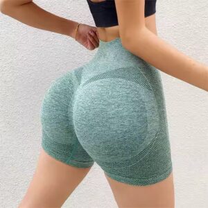Sports Scrunch Butt High Waist Breathable Leggings Wide Waistband Mesh Seamless Yoga Shorts For Women - Image 6